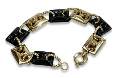 Bracelet en or jaune italien 14 carats avec onyx et pierres précieuses cb102y