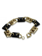 Bracelet en or jaune italien 14 carats avec onyx et pierres précieuses cb102y