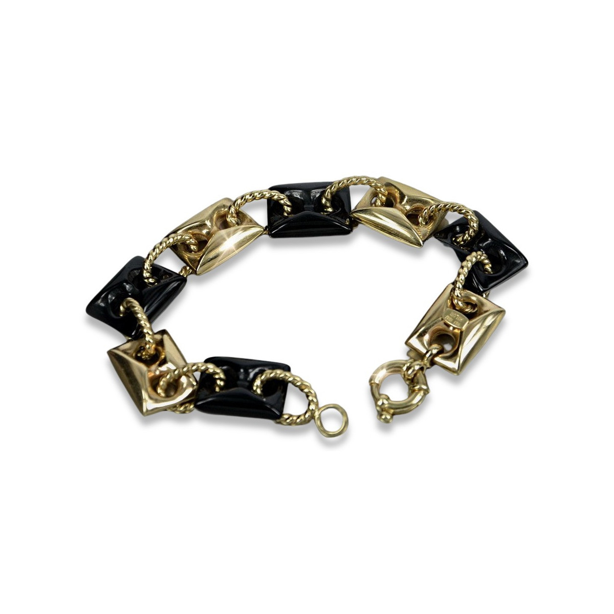 "14K Yellow Gold Onyx Bracelet, Italian-inspired Elegance" cb102y