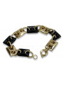 Bracelet en or jaune italien 14 carats avec onyx et pierres précieuses cb102y