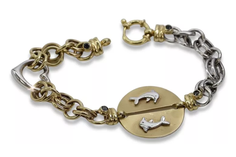 Pulsera de fantasía en oro italiano de 14k blanco y amarillo cb135yw