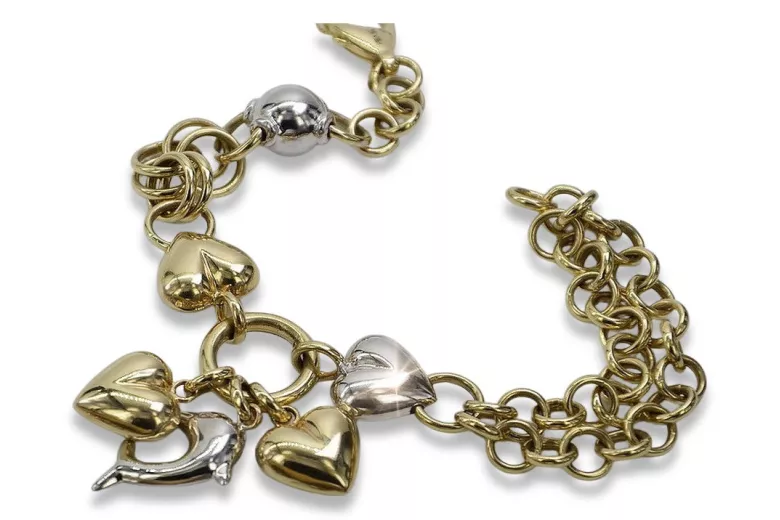 Bracelet de luxe en or italien 14 carats jaune et blanc cb133yw