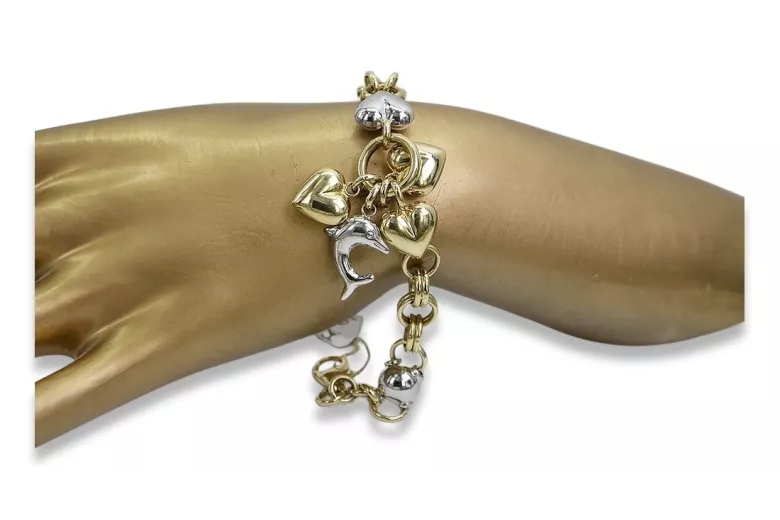 Bracelet de luxe en or italien 14 carats jaune et blanc cb133yw