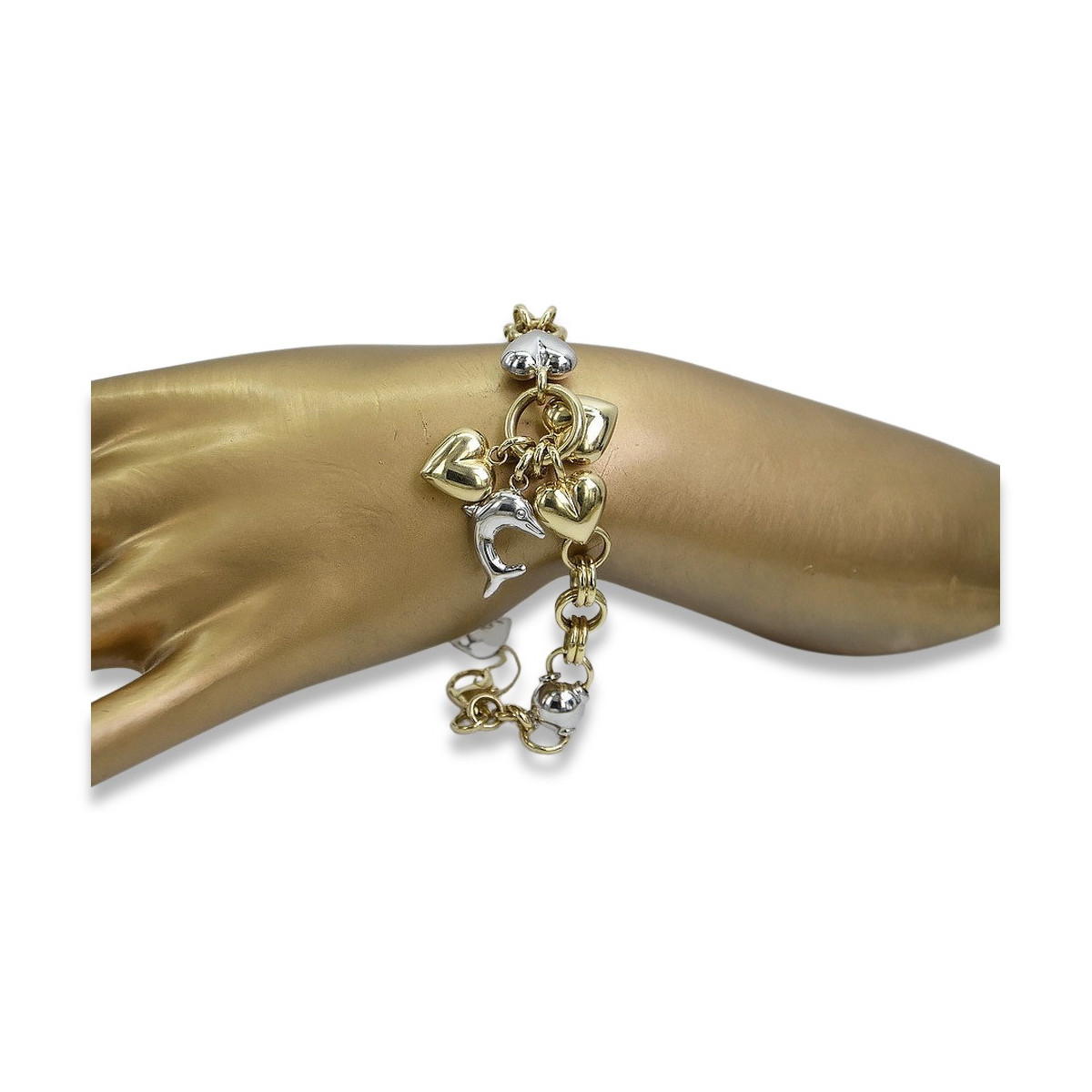 Bracelet de luxe en or italien 14 carats jaune et blanc cb133yw