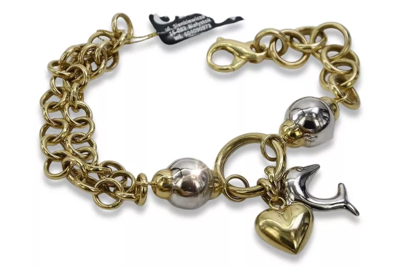 Bracelet Fantaisie en Or Jaune et Blanc 14 - Élégance Italienne cb134yw