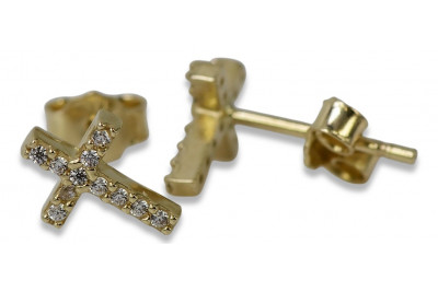 Pendientes de Cruz de Oro Amarillo 14k con Circonio cec013y