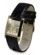 Italian Yellow 14K Gold Men's Watch Geneve - Gold & Black Dia. Bracelet mw009y