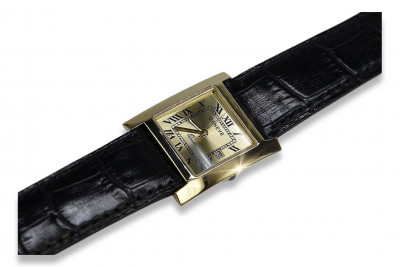 Italian Yellow 14K Gold Men's Watch Geneve - Gold & Black Dia. Bracelet mw009y