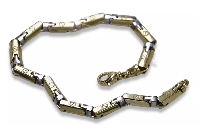 Italian 14K Yellow Gold Hammer Bracelet with White Gold Accents cb003yw