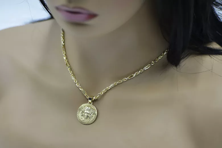 Golden Greek Versace Medallion Necklace with Figaro Chain cpn049y&cc082y