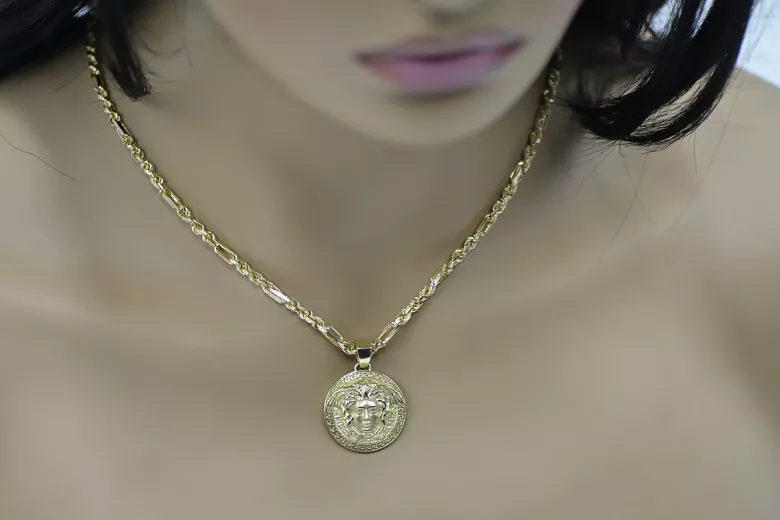 Golden Greek Versace Medallion Necklace with Figaro Chain cpn049y&cc082y