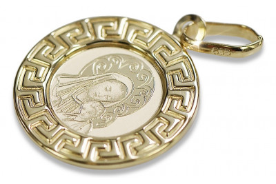 14K Yellow Gold Italian Mary Medallion Icon Pendant yellow14kpm007y