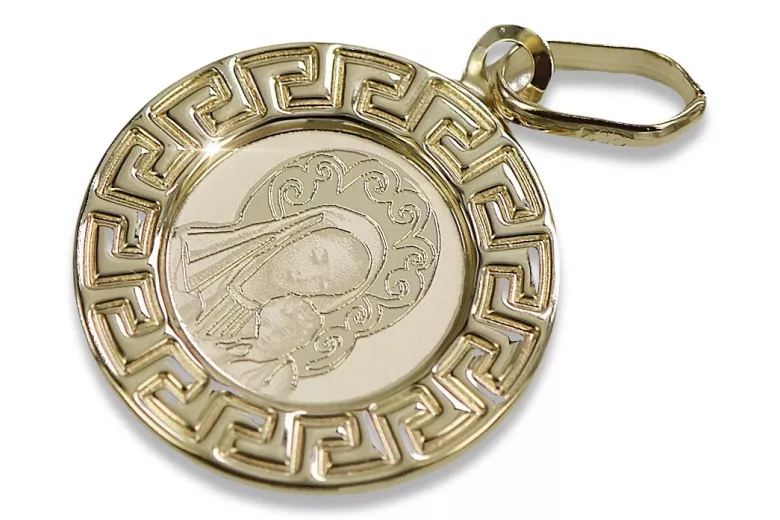 14K Yellow Gold Italian Mary Medallion Icon Pendant yellow14kpm007y