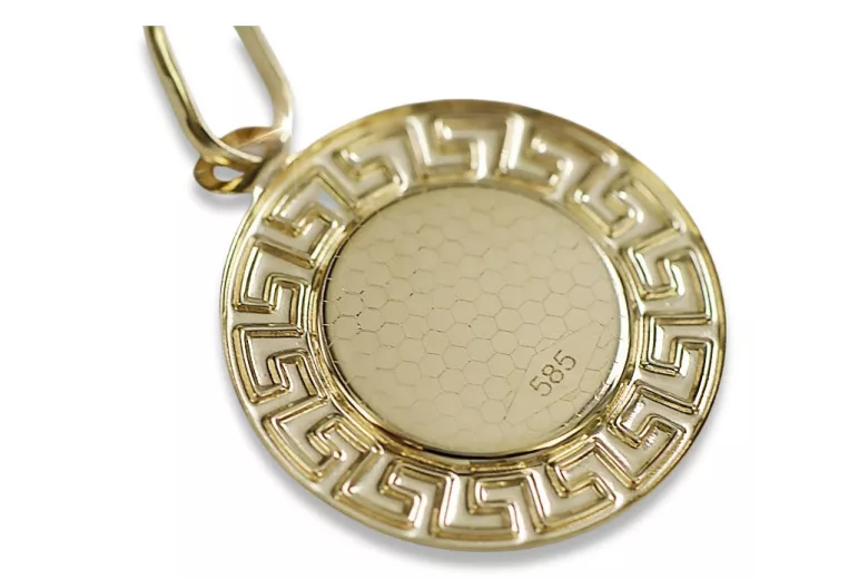 14K Yellow Gold Italian Mary Medallion Icon Pendant yellow14kpm007y