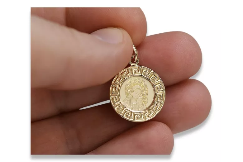 14K Yellow Gold Italian Mary Medallion Icon Pendant yellow14kpm007y