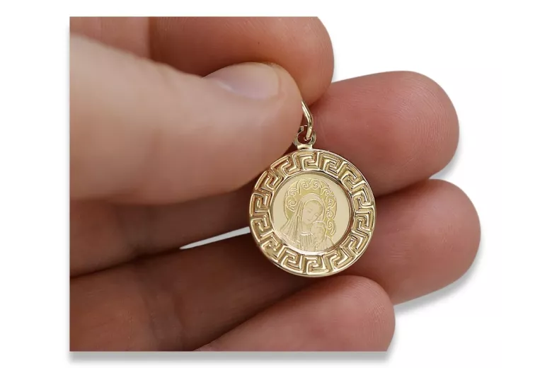 14k żółte złoto Maryjny medalion ikonowy pendant yellow14kpm007y