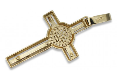 Eleganter 14K Gelb- & Weißgold Katholischer Jesus Kreuz Anhänger ctc027yw ctc027yw