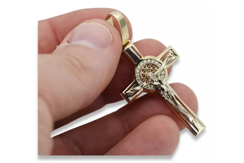 Eleganter 14K Gelb- & Weißgold Katholischer Jesus Kreuz Anhänger ctc027yw ctc027yw