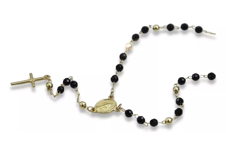 Italienisches 14 Karat Gelbgold Rosenkranz-Kette mit Onyx-Steinen rcc005y