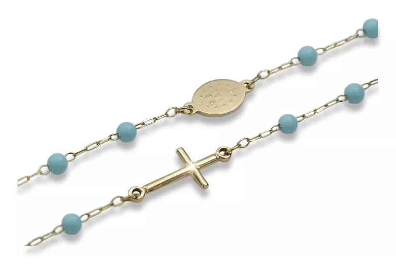 "14K Yellow Gold Turquoise Rosary Chain - Italian Dolce Gabbana Style" rcc007y