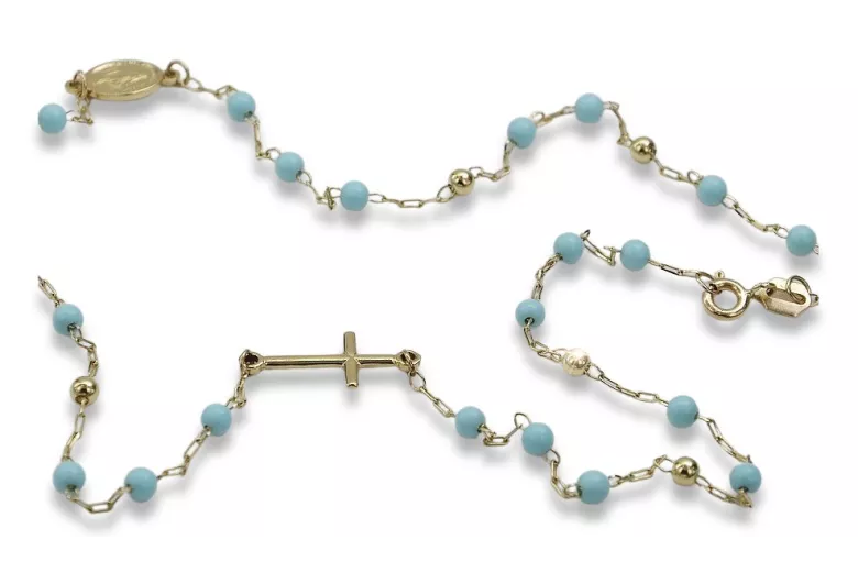 "14K Yellow Gold Turquoise Rosary Chain - Italian Dolce Gabbana Style" rcc007y