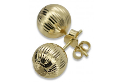 Pendientes de bola en oro amarillo de 14k, Corte de diamante. cen023y