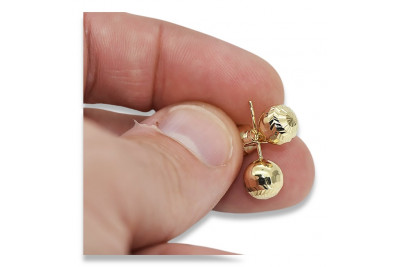 Pendientes de bola de corte de diamante en oro amarillo italiano 14k cen024y