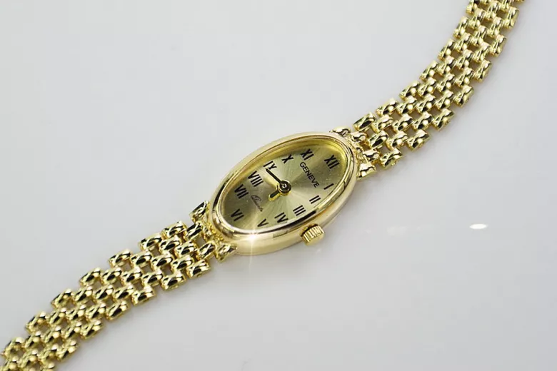 14 Karat Gelbgold Damen Genfer Uhr Geschenk lw088y