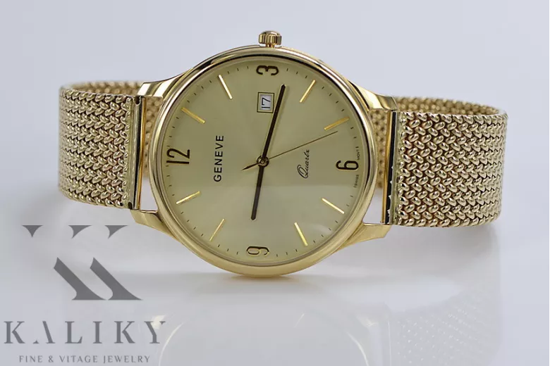 Goldene Herrenuhr Geneve ★ zlotychlopak.pl ★ Gold Reinheit 585 333 Niedriger Preis!