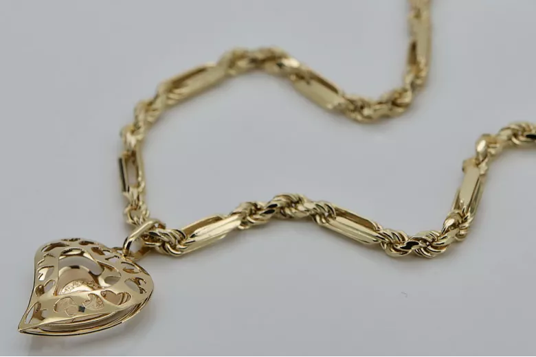 "Collar de Oro 14k con Colgante de la Virgen María Madre de Dios y Cadena Figaro" pm017yM&cc082y