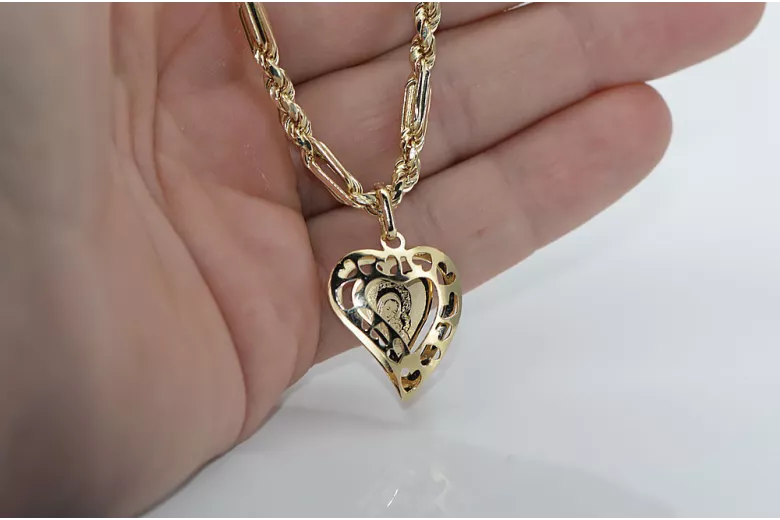 Divine Mother 14k Gold Pendant & Figaro Chain pm017yM&cc082y