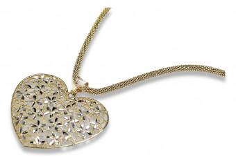 Pendentif Coeur Moderne en Or 14k Italienne avec Chaîne en Corde cpn002yw&cc075y