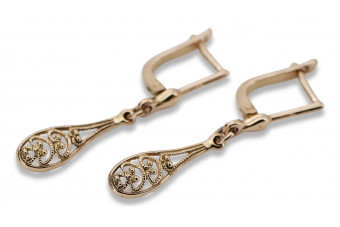 "Boucles d'oreilles feuille vintage en or rose 14 carats 585 sans pierres" ven239 ven239