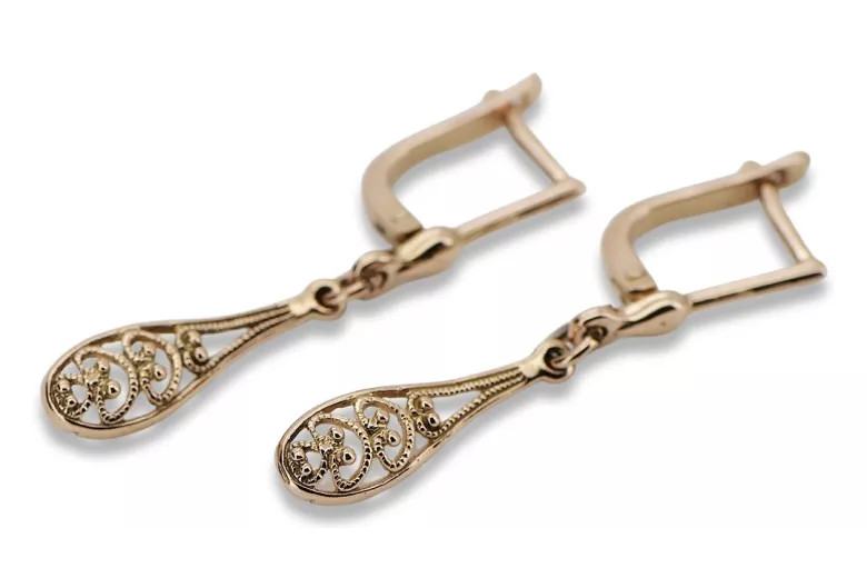 "Hermosos Aretes de Oro Rosa Antiguo Original de 14k 585 con Diseño de Hojas Vintage" ven239 ven239