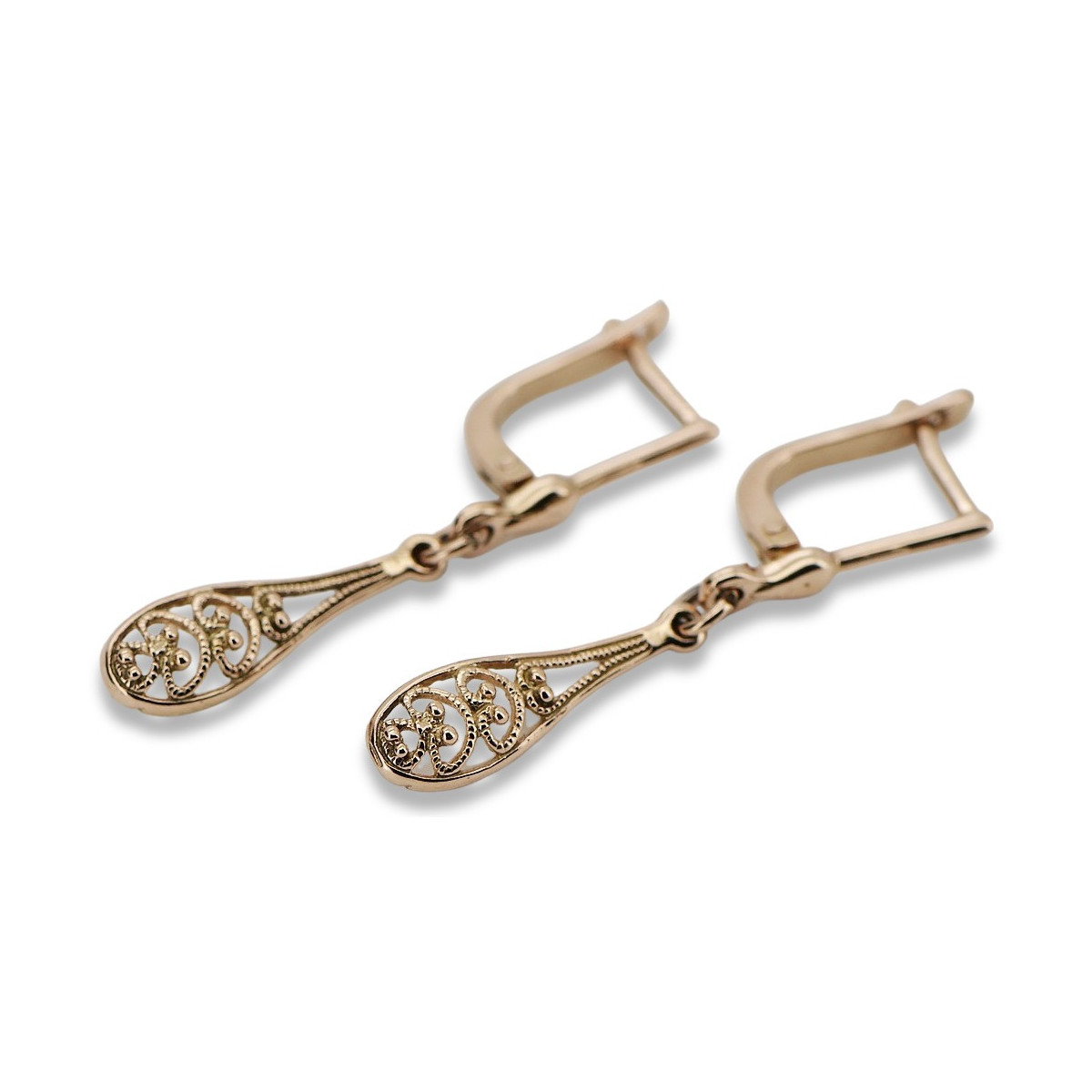 "Boucles d'oreilles feuille vintage en or rose 14 carats 585 sans pierres" ven239 ven239