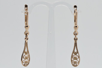 "Boucles d'oreilles feuille vintage en or rose 14 carats 585 sans pierres" ven239 ven239