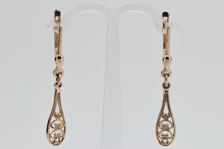 "Boucles d'oreilles feuille vintage en or rose 14 carats 585 sans pierres" ven239 ven239