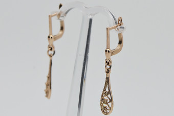 Originales Vintage-Roségold 14k 585 Gold Ohrringe mit Blattmuster ven239 ven239