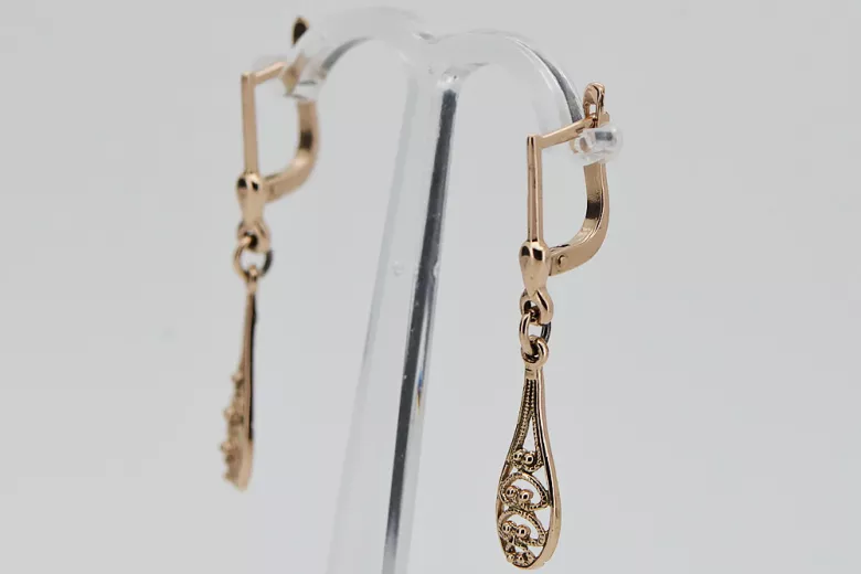 "Hermosos Aretes de Oro Rosa Antiguo Original de 14k 585 con Diseño de Hojas Vintage" ven239 ven239