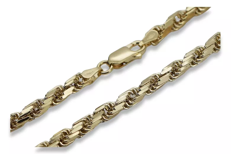 Bracelet torsadé en corde d'or jaune 14 carats avec coupe de diamant 4 mm cb038y