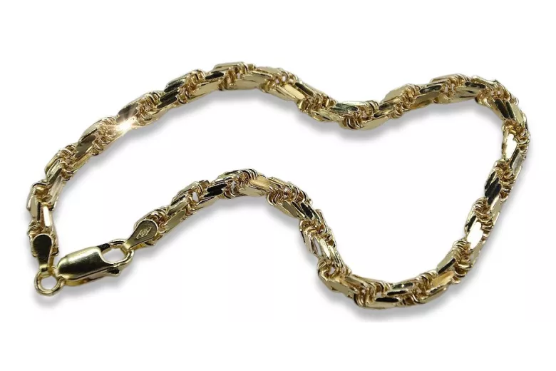 Bracelet torsadé en corde d'or jaune 14 carats avec coupe de diamant 4 mm cb038y