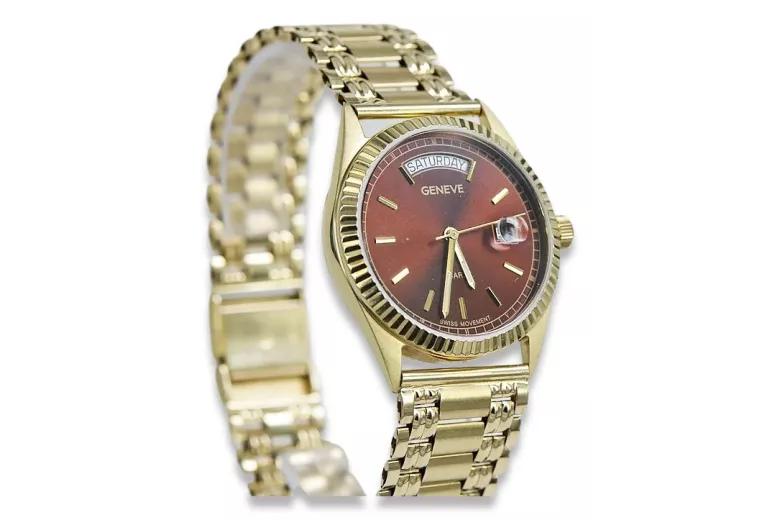 Gold men's watch Geneve ★ zlotychlopak.pl ★ Gold purity 585 333 Low Price!