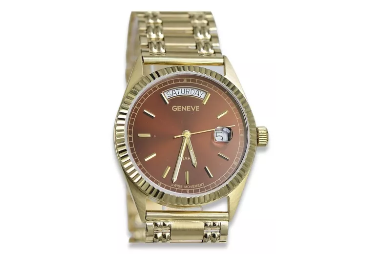 Gold men's watch Geneve ★ zlotychlopak.pl ★ Gold purity 585 333 Low Price!