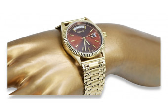 Złoty zegarek męski Geneve w kolorze żółtego złota 14k 585 mw013ydbr&mbw006y