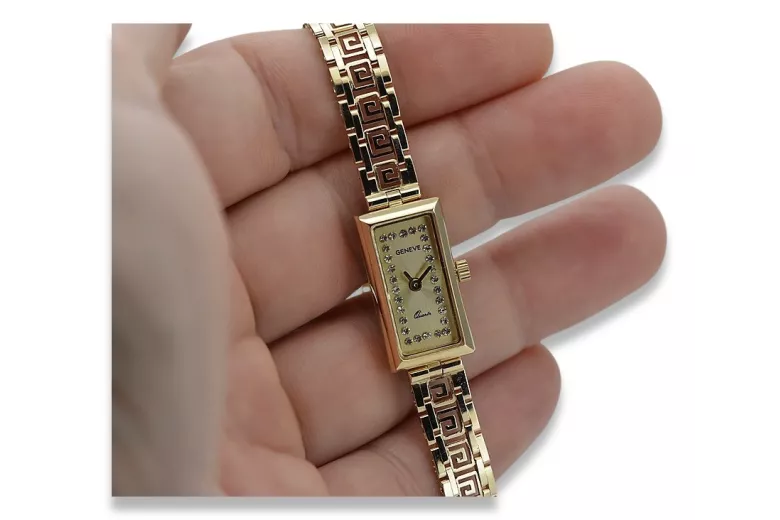 Złoty zegarek Lady Geneve 14k dla damskiego prezentu lw094y