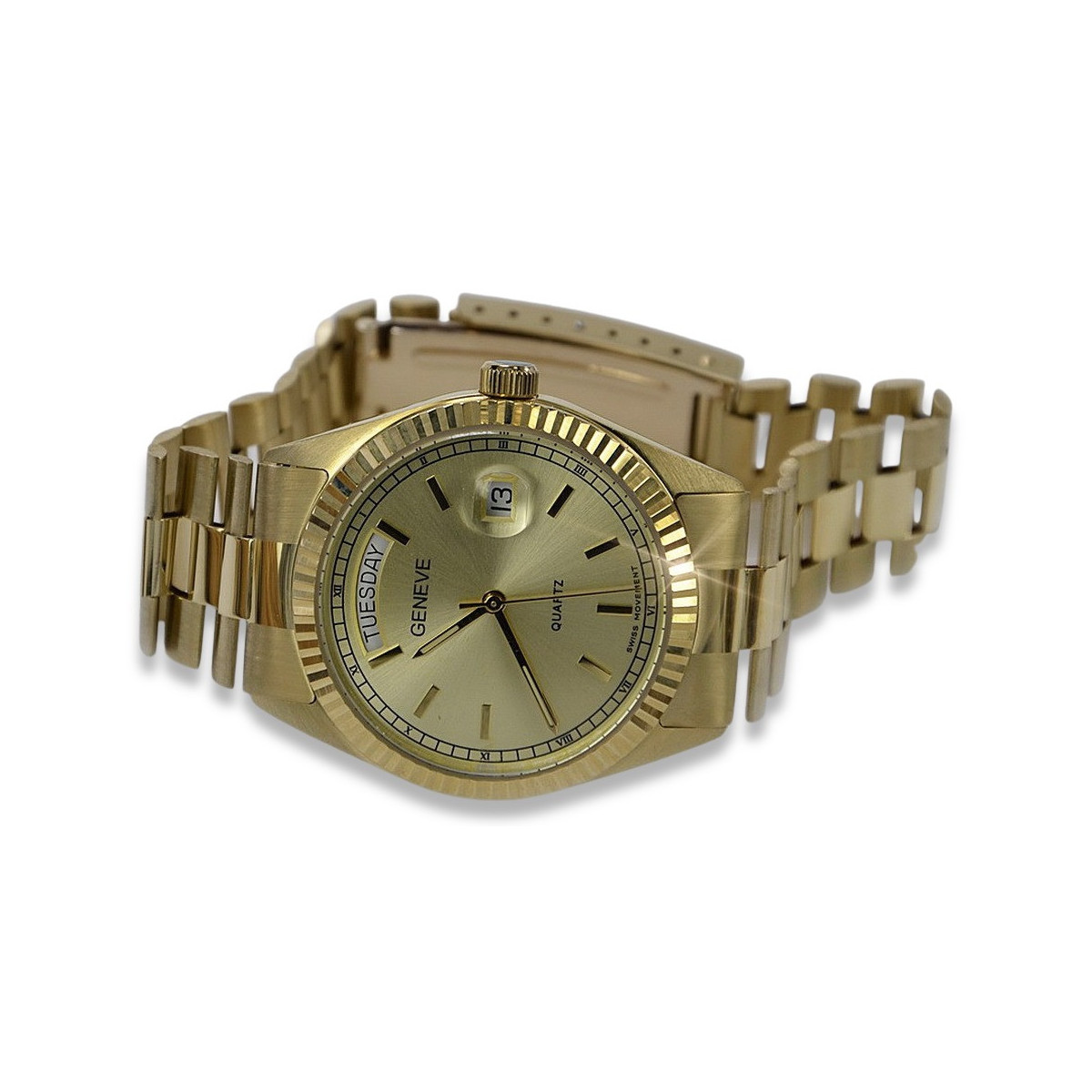 Goldene Herrenuhr Geneve ★ zlotychlopak.pl ★ Gold Reinheit 585 333 Niedriger Preis!