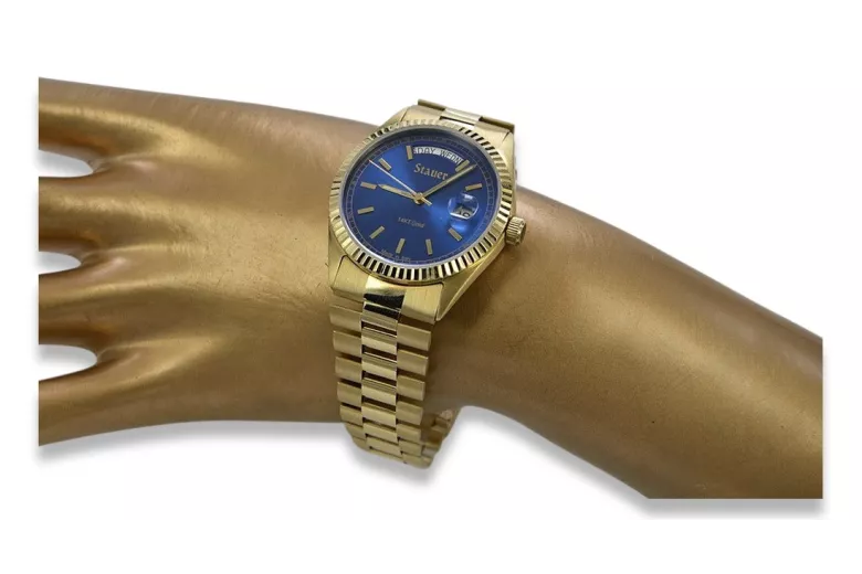 Gold men's watch Geneve ★ zlotychlopak.pl ★ Gold purity 585 333 Low Price!