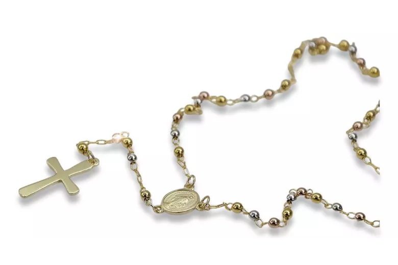 14K White, Yellow, Rose Gold Tri-Color Rosary Chain rcc004ywr