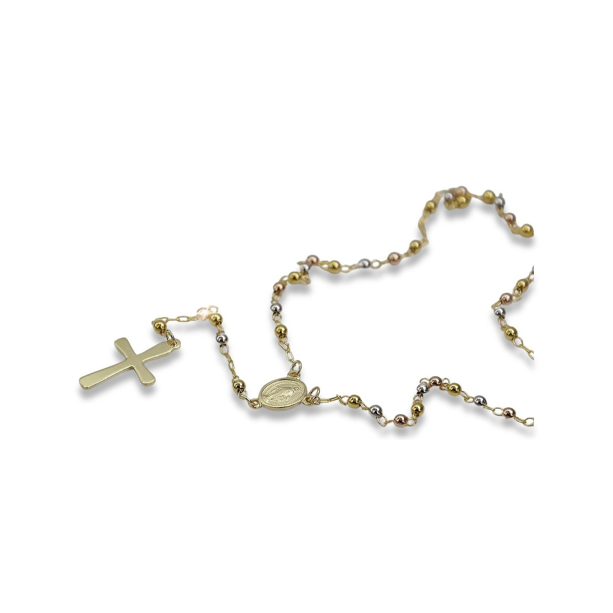 14K White, Yellow, Rose Gold Tri-Color Rosary Chain rcc004ywr