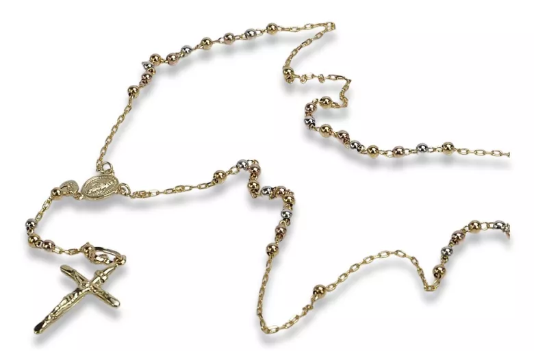 14K White Yellow Rose Gold 65c Tri-Color Rosary Chain rcc008ywr